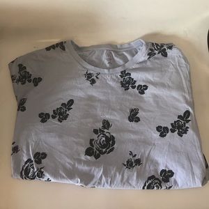 INC Blue T-Shirt with black roses